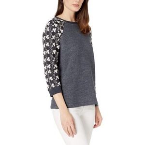 JAG Heathered Trixie Lace Sleeve Sweater - Navy/White - M